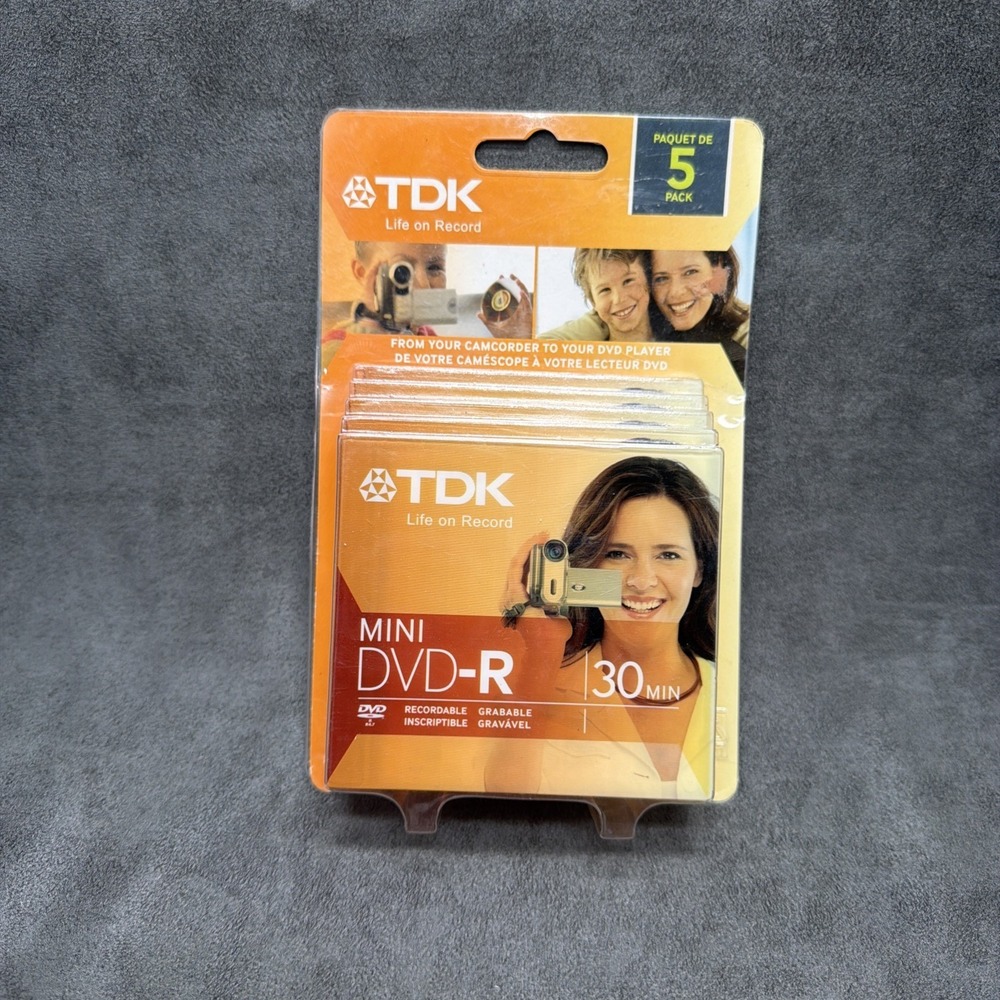 TDK Mini DVD-R Discs 1.4 GB Camcorder Recordable Media 5 Pack